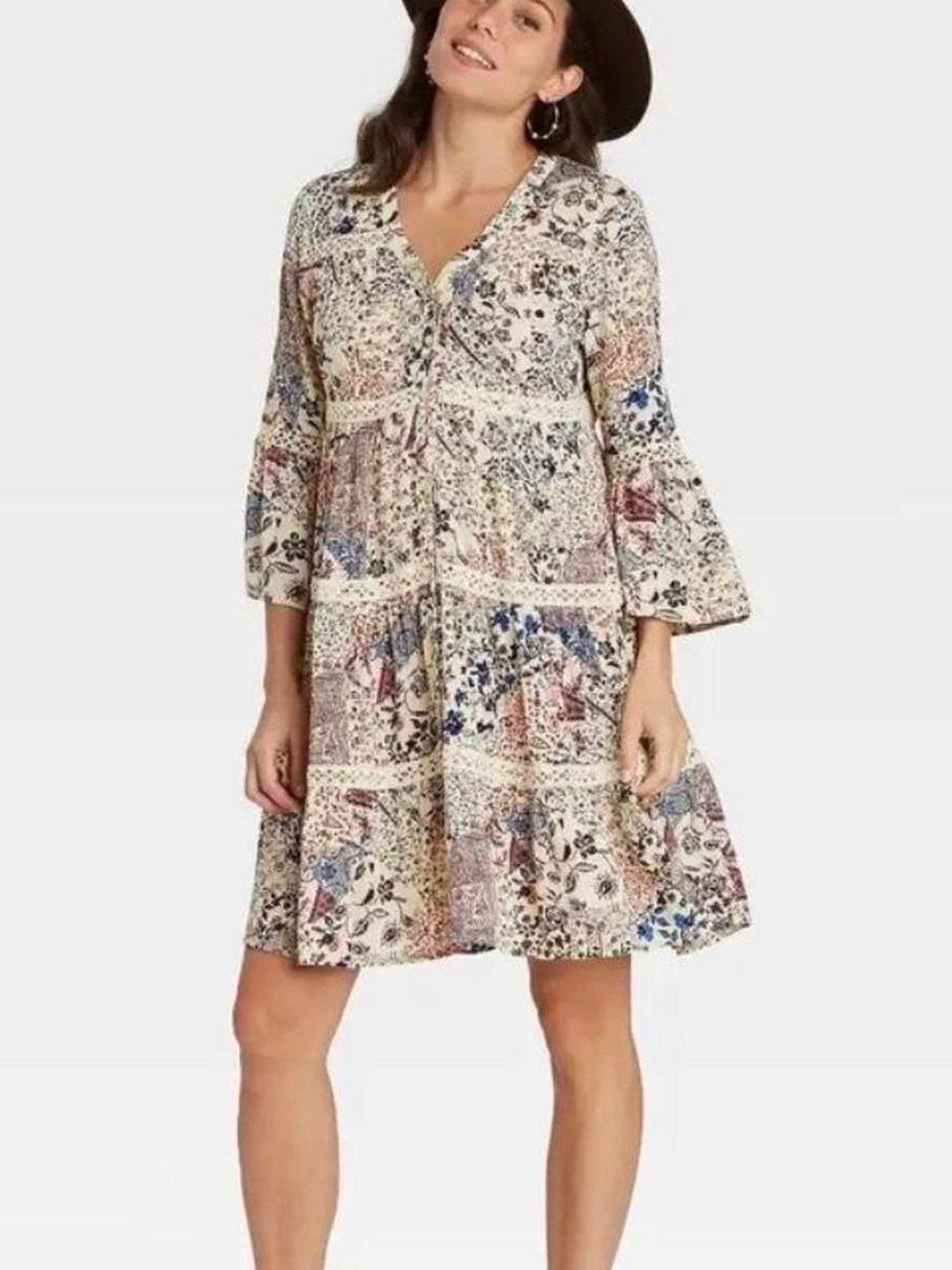 Knox Rose Cream Patchwork Floral Mini Dress